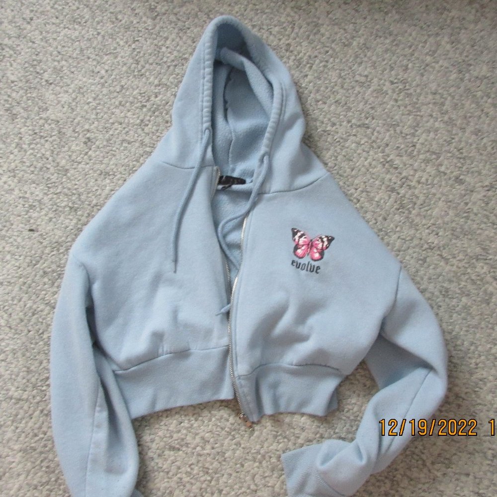 butterfly graphic cropped zip up sweater